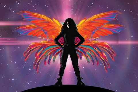 Person with wings and hands on hips