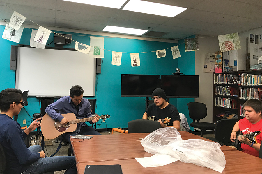 Umezaki works with students from the Lame Deer High School on the Northern Cheyenne Indian Reservation, about 100 miles east of Billings, Mont.